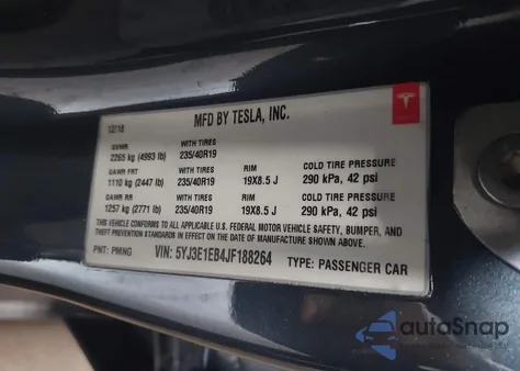 2018 Tesla Model 3 Performance/Long Range from USA, damaged, VIN 5YJ3E1EB4JF188264
